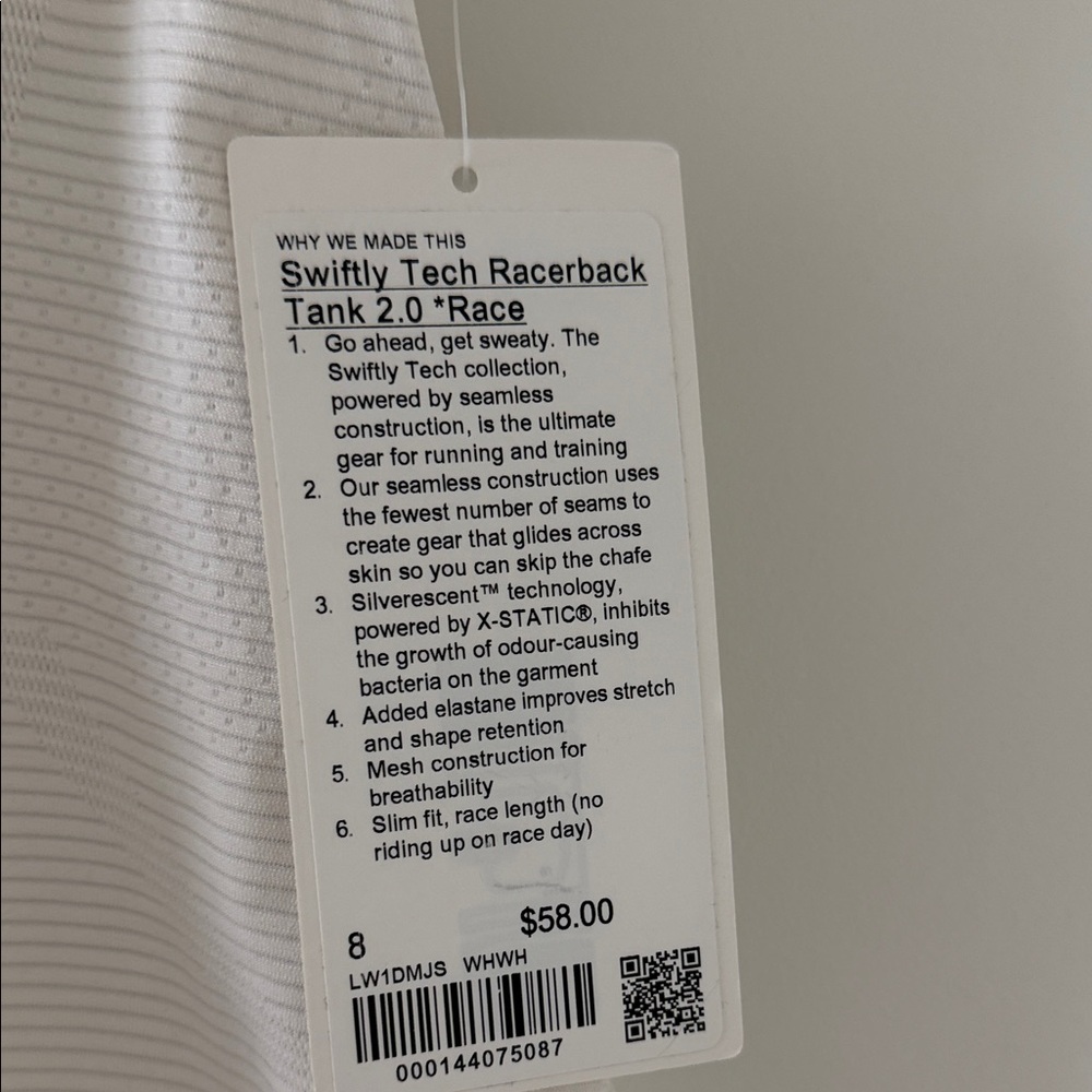 lululemon athletica White Swiftly Tech Racerback Tank 2.0
